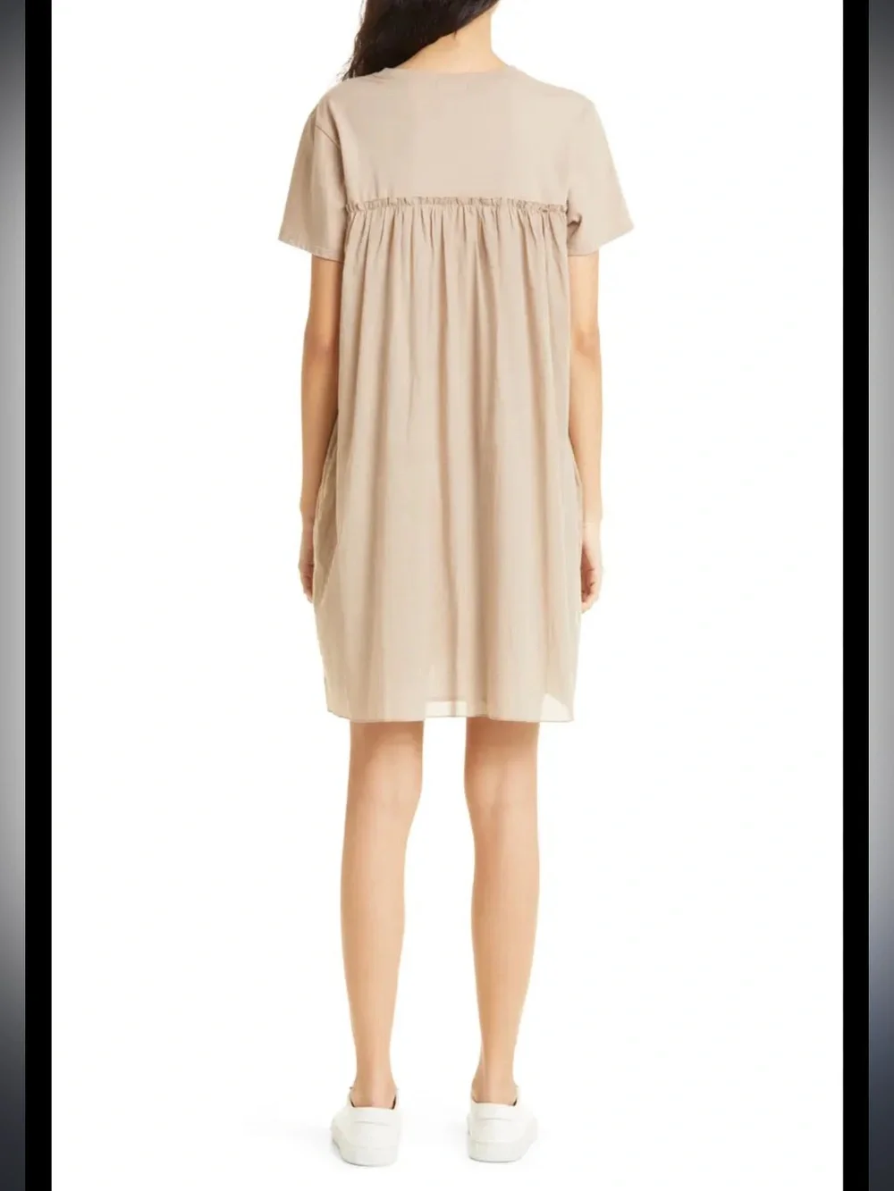 ATM Nordstrom Babydoll Short Sleeve Dress Large neutral pockets cotton - Picture 3 of 7